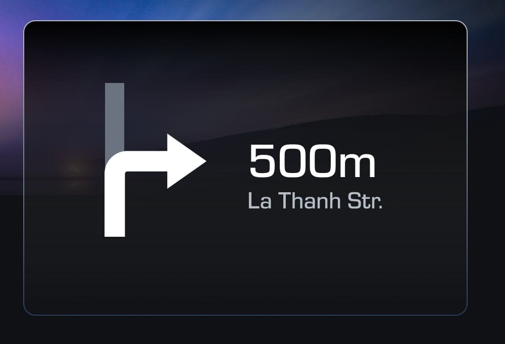 Context widget: turn-by-turn, right turn in 500 m