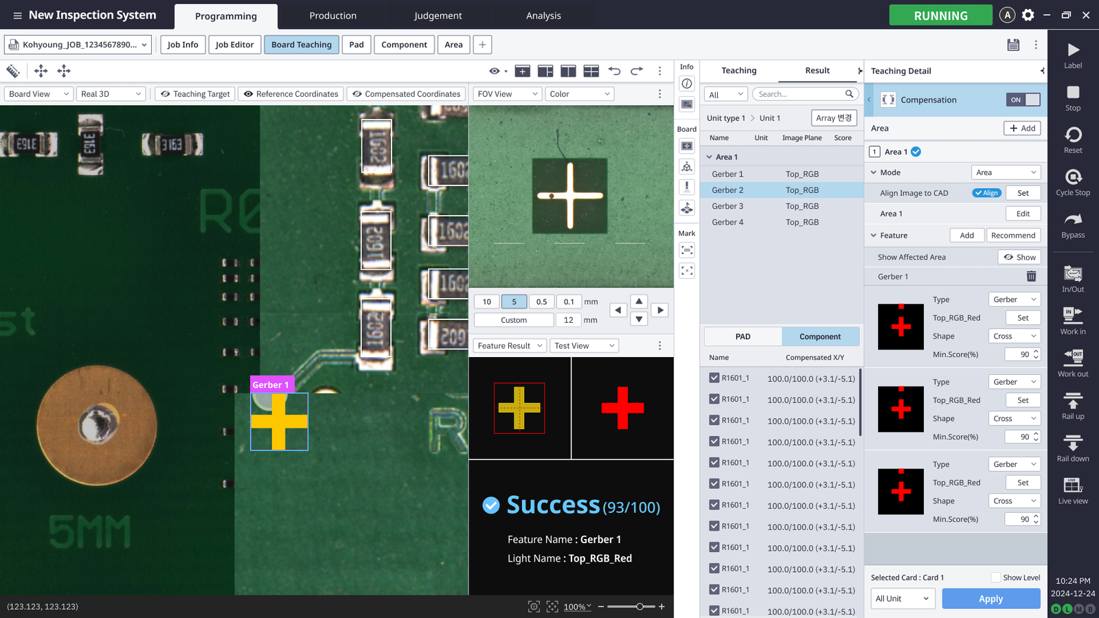 Programming screen variant: same layout with expanded feature cards and compensation controls